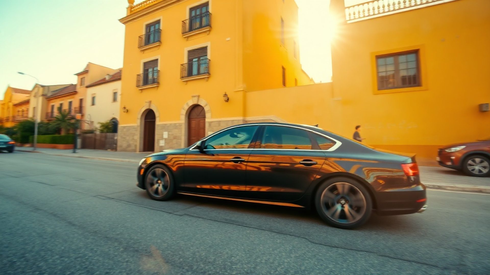 Sedán elegante aparcado en una calle soleada de Granada