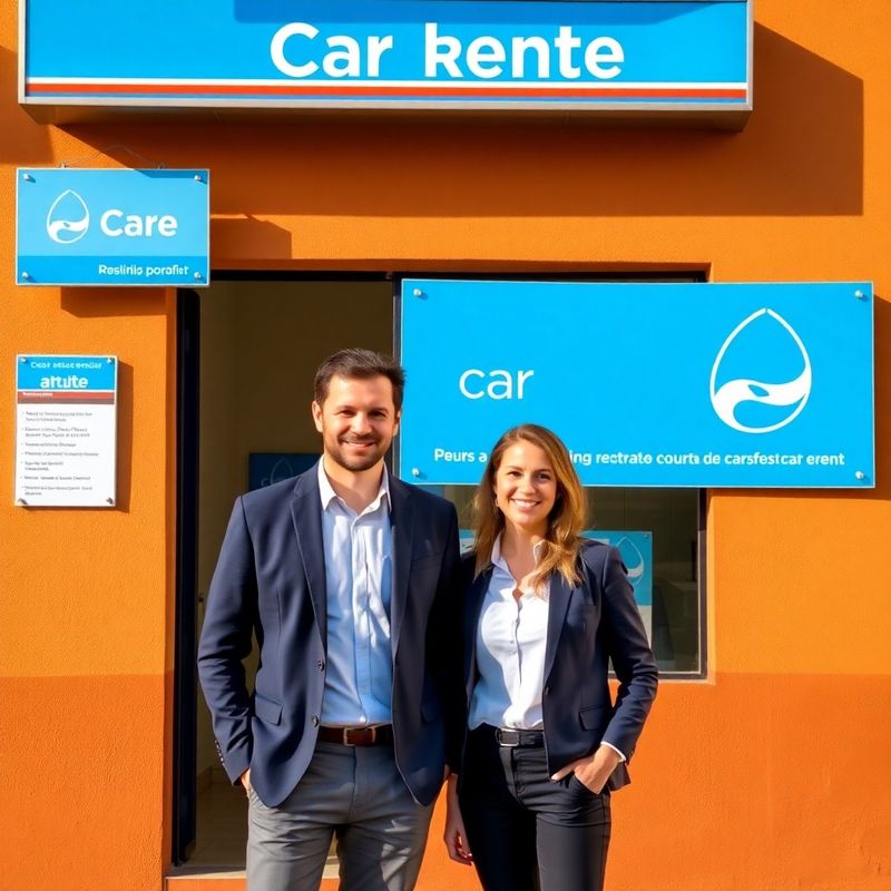 Dos profesionales frente a la oficina de alquiler de coches en Granada
