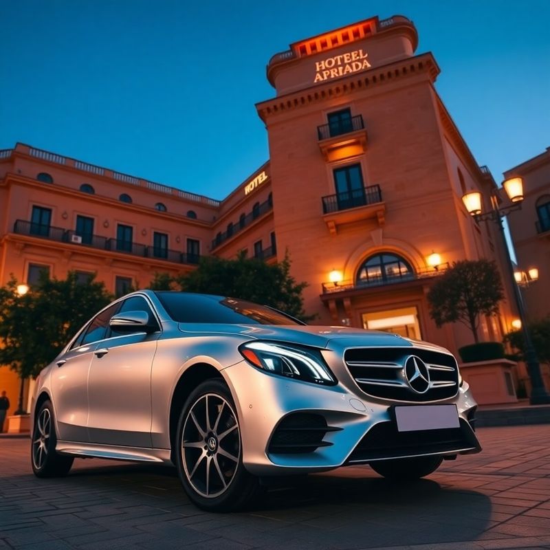 Mercedes Clase E aparcado frente a un hotel de cinco estrellas en Granada